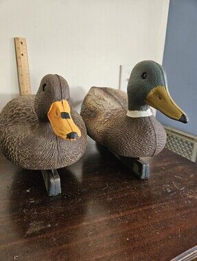 Vintage Flambeau Mallard Duck Decoy Pair Drake & Hen Weighted Keel Plastic. 18"